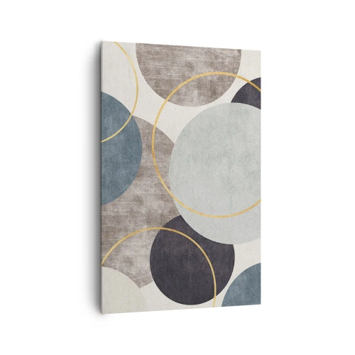 Cuadro sobre lienzo - Impresión de Imagen - Círculos geométricos en tonos grises, azules y dorados. - 80x120cm - Círculo tras círculo - Decoración de pared moderna para salón y dormitorio ARTTOR
