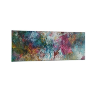 Cuadro sobre vidrio - Impresiones sobre Vidrio - Una abstracción colorida que se asemeja a flores en flor. - 140x50cm - En plena floración - Decoración de pared moderna para salón y dormitorio ARTTOR
