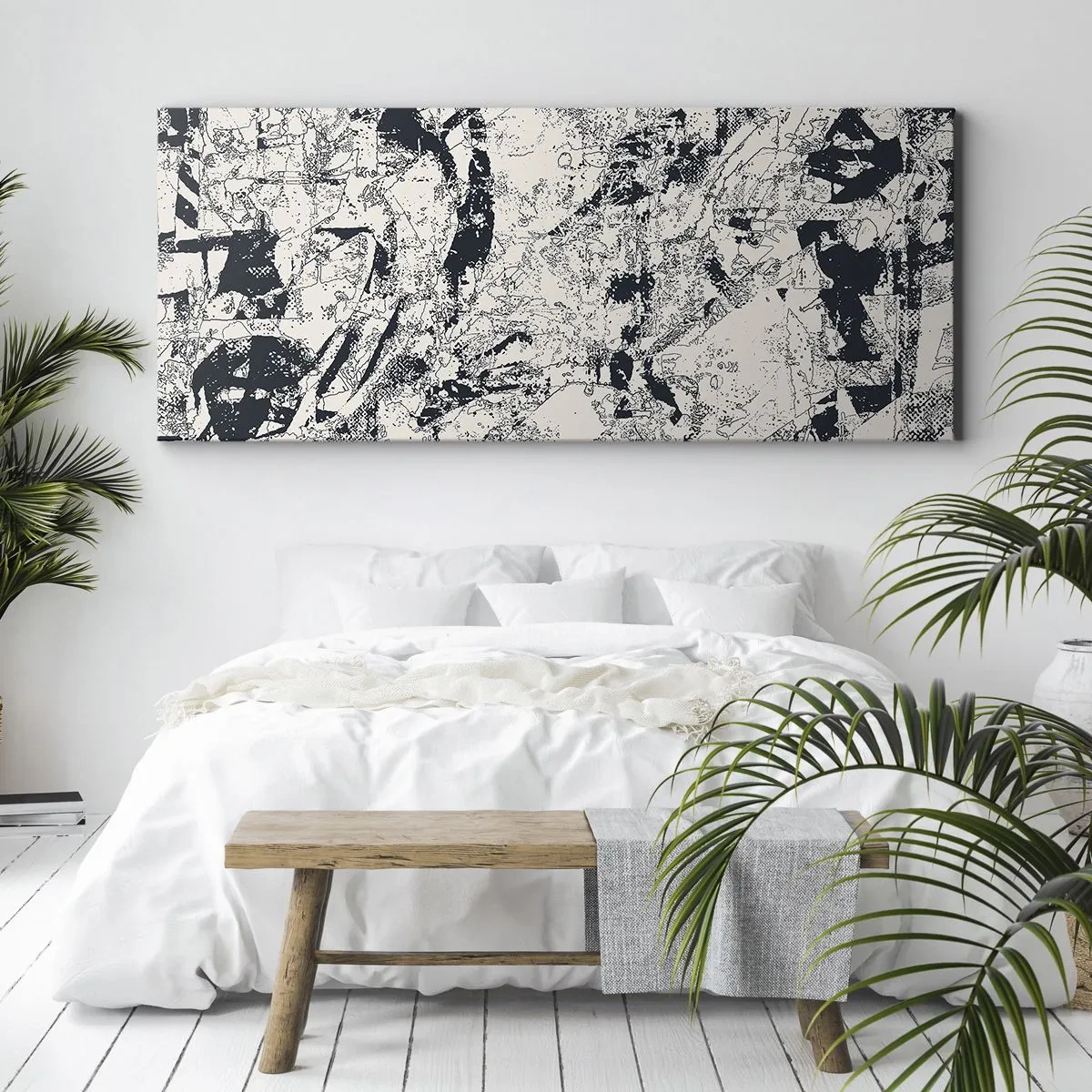 Cuadro sobre lienzo - Impresión de Imagen - Composición abstracta en blanco y negro con un diseño dinámico. - 160x50cm - La interpenetración de los opuestos - Decoración de pared moderna para salón y dormitorio ARTTOR