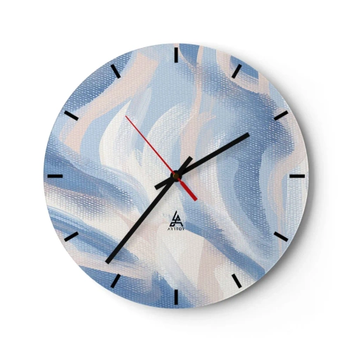 Reloj de pared - Reloj de vidrio - Ondas azules pictóricas y vetas pastel sobre un fondo texturizado - 30x30cm - Ondas azules - Decoración de pared moderna para salón, cocina y dormitorio ARTTOR