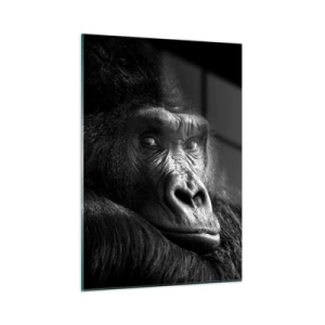 Cuadro sobre vidrio - Impresiones sobre Vidrio - Retrato en blanco y negro de un gorila a la sombra de una ventana. - 50x70cm - ¿Y qué estás mirando? - Decoración de pared moderna para salón y dormitorio ARTTOR