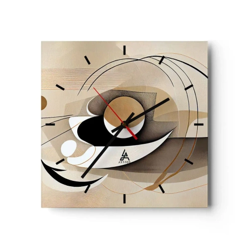 Reloj de pared - Reloj de vidrio - Composición abstracta en tonos beige y negro. - 30x30cm - Composición: la esencia de las cosas - Decoración de pared moderna para salón y dormitorio ARTTOR