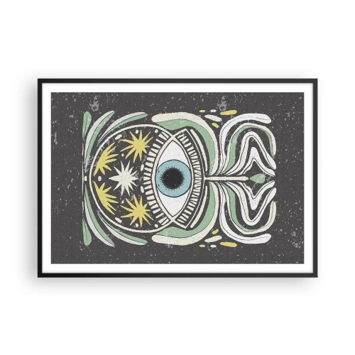 Póster en marco negro - Un ojo simbólico rodeado de patrones abstractos. - 100x70cm - Rituales tribales - Decoración de pared moderna para salón y dormitorio ARTTOR