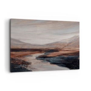 Cuadro sobre lienzo - Impresión de Imagen - Un paisaje pintoresco con un río y montañas. - 120x80cm -  Valle apacible - Decoración de pared moderna para salón y dormitorio ARTTOR