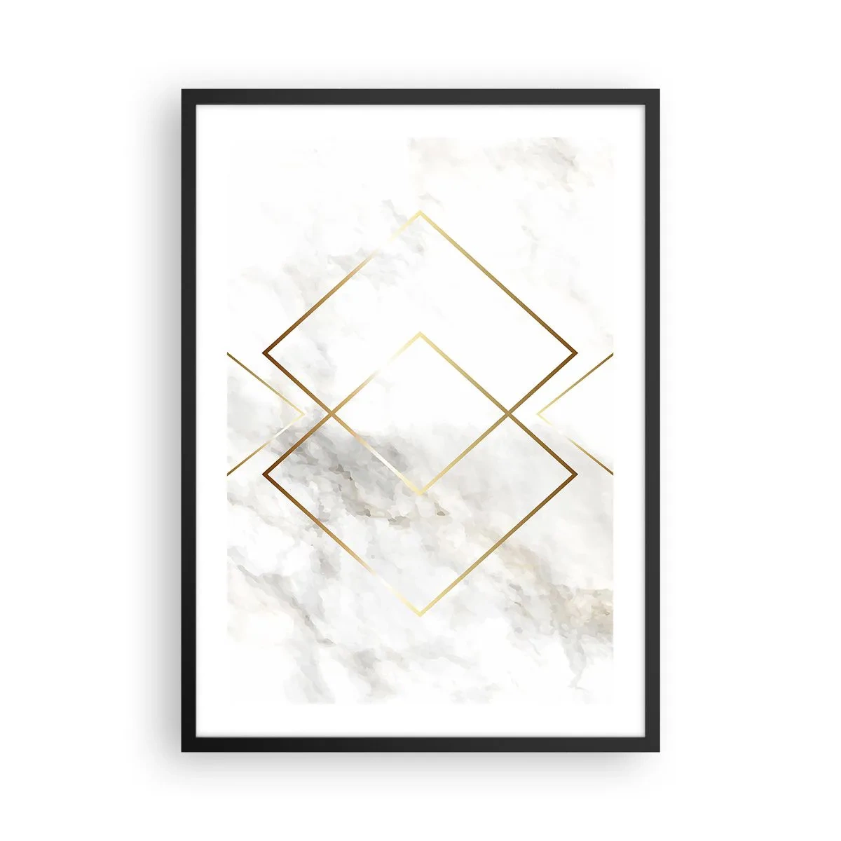 Póster en marco negro - Geometría en líneas doradas sobre un fondo de mármol. - 50x70cm - Una vista al infinito - Decoración de pared moderna para salón y dormitorio ARTTOR