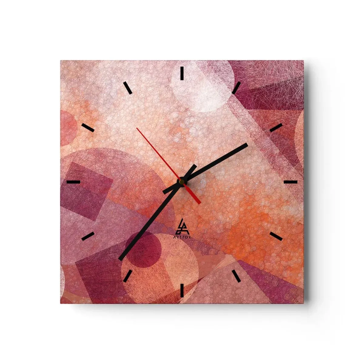 Reloj de pared - Reloj de vidrio - Transformaciones geométricas en rosa - 40x40 cm