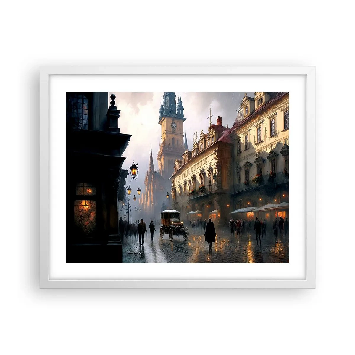 Póster en marco blanco - La magia de una noche de Praga - 50x40 cm