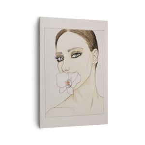 Cuadro sobre lienzo - Impresión de Imagen - Retrato de una mujer con una orquídea en colores delicados. - 70x100cm - Elegancia y belleza - Decoración de pared moderna para salón y dormitorio ARTTOR