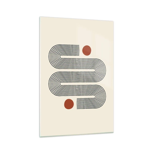 Cuadro sobre vidrio - Impresiones sobre Vidrio - Patrón geométrico con líneas y círculos naranjas. - 70x100cm - De principio a fin - Decoración de pared moderna para salón y dormitorio ARTTOR