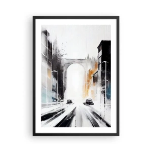 Póster en marco negro - Panorama abstracto de la ciudad con un arco monumental - 50x70cm - Estudio de la ciudad: arquitectura y movimiento - Decoración de pared moderna para salón y dormitorio ARTTOR