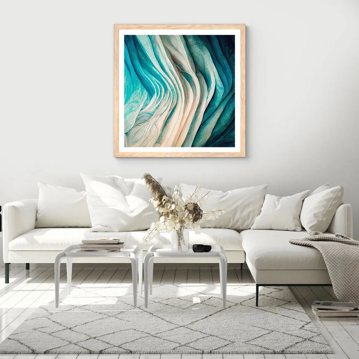 Póster en marco roble claro - Azul insaciable - 60x60 cm