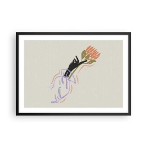 Póster en marco negro - Un ramo de flores minimalista de estilo delicado. - 70x50cm - Un toque fraternal - Decoración de pared moderna para salón y dormitorio ARTTOR