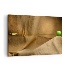 Cuadro sobre lienzo - Impresión de Imagen - Manzana verde sobre tela con una flecha creando una composición - 120x80cm - Evocar el espíritu de Wilhelm Tell - Decoración de pared moderna para salón y dormitorio ARTTOR