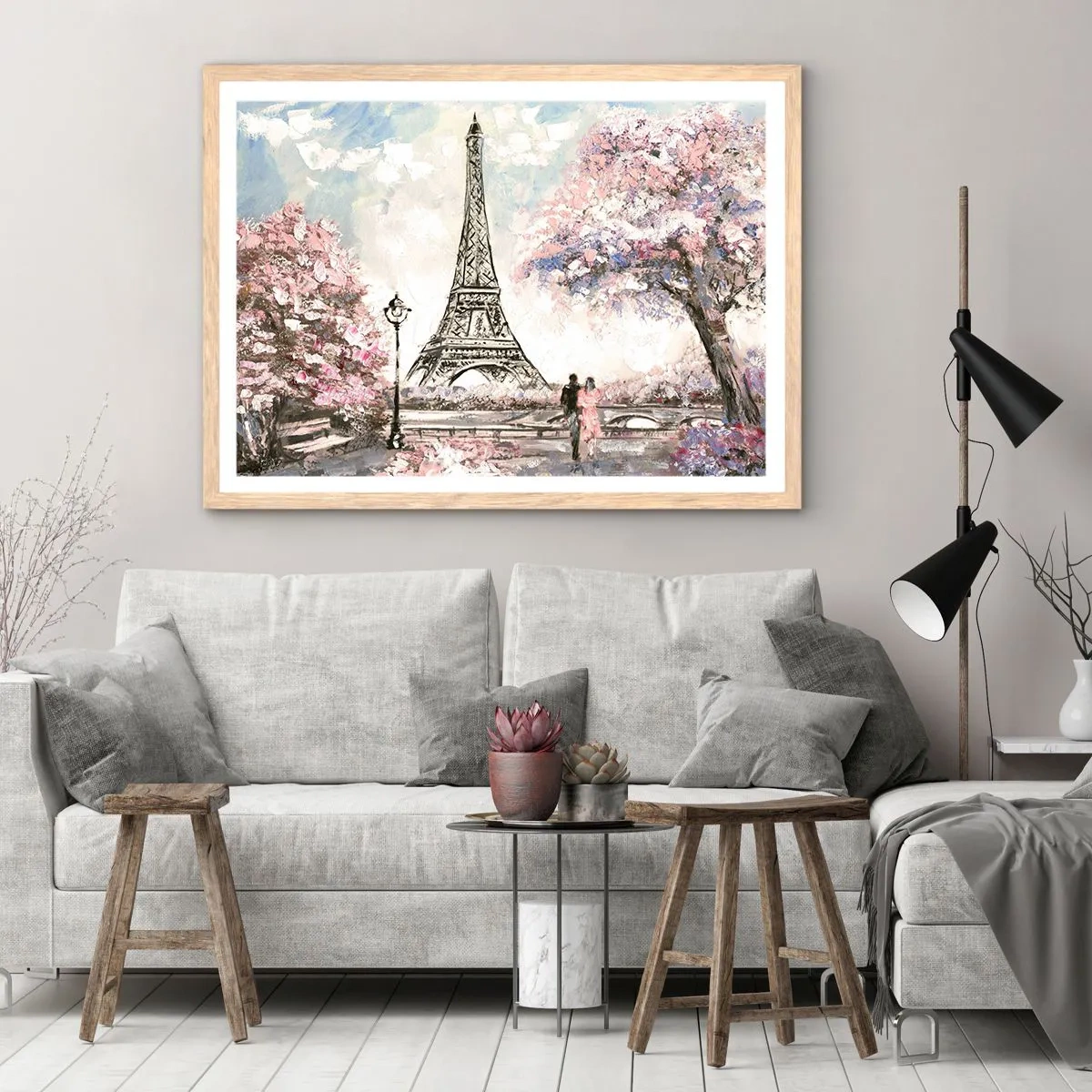 Póster en marco roble claro - Un paseo por París en abril - 100x70 cm