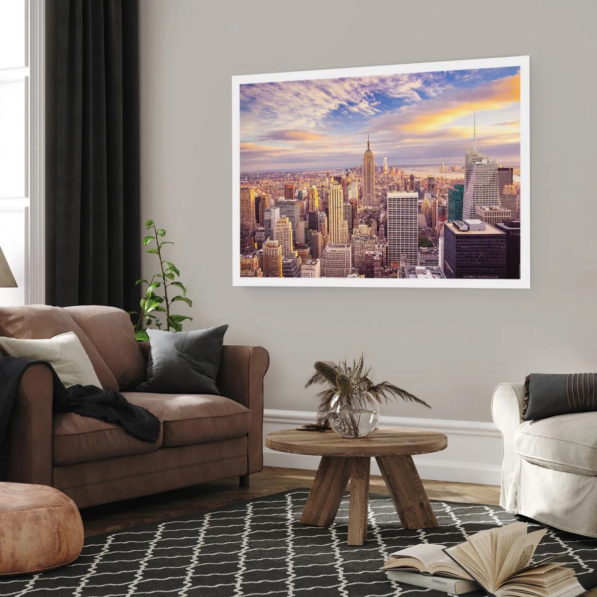 Póster - Panorama de una ciudad moderna con rascacielos al atardecer - 100x70cm - Alcanzar las nubes - Decoración de pared moderna para salón y dormitorio ARTTOR