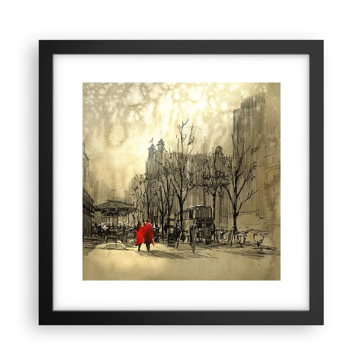 Póster en marco negro - Cita en la niebla de Londres - 30x30 cm