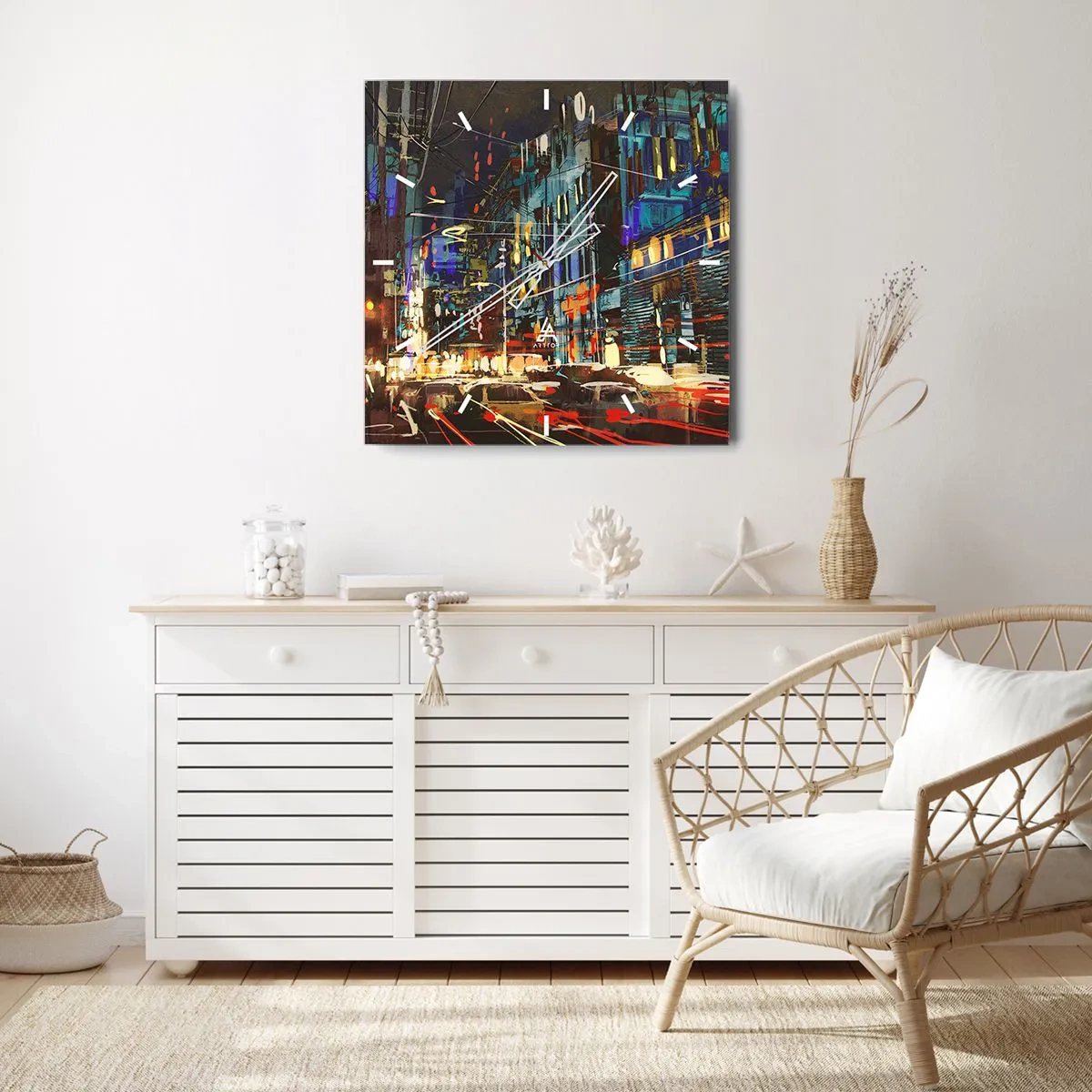 Reloj de pared - Reloj de vidrio - Escena nocturna de la ciudad con luces de neón - 30x30cm - El bullicio nocturno de la calle - Decoración de pared moderna para salón y dormitorio ARTTOR