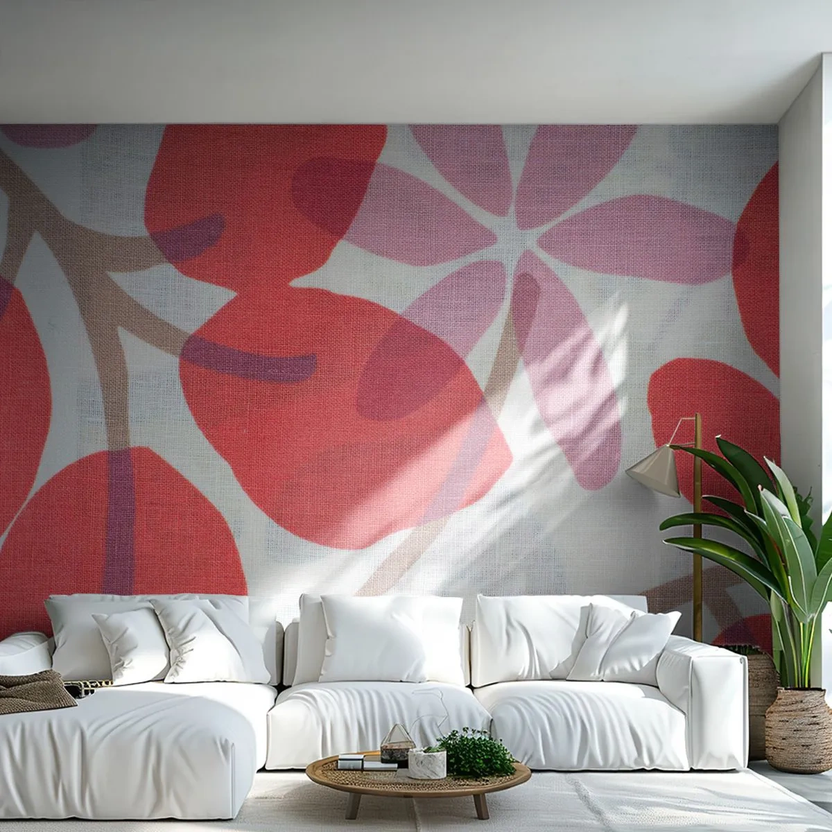 Fotomural Premium Sand - Composición floral en rosa - bohemia, flores, Minimalismo - 200x140 cm