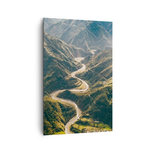 Cuadro sobre lienzo - Impresión de Imagen - Un paisaje de montaña con un camino sinuoso entre colinas verdes. - 80x120cm - Directamente desde el corazón de las montañas - Decoración de pared moderna para salón y dormitorio ARTTOR
