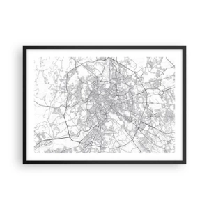 Póster en marco negro - Un mapa de la ciudad en estilo minimalista con líneas delicadas. - 70x50cm - El círculo romano - Decoración de pared moderna para salón y dormitorio ARTTOR