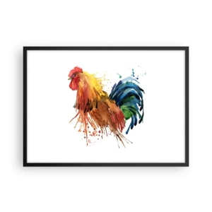 Póster en marco negro - Gallo colorido en estilo acuarela - 70x50cm - Un manto real, un orgullo real - Decoración de pared moderna para salón y dormitorio ARTTOR