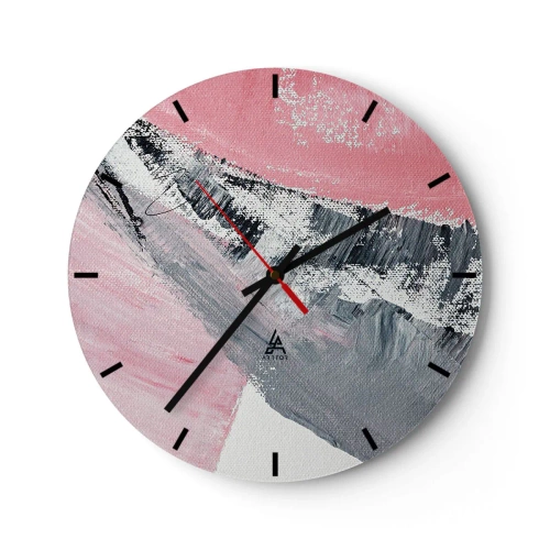 Reloj de pared - Reloj de vidrio - Abstracción rosa y gris con pinceladas dinámicas. - 30x30cm - Composición a juego - Decoración de pared moderna para salón, cocina y dormitorio ARTTOR