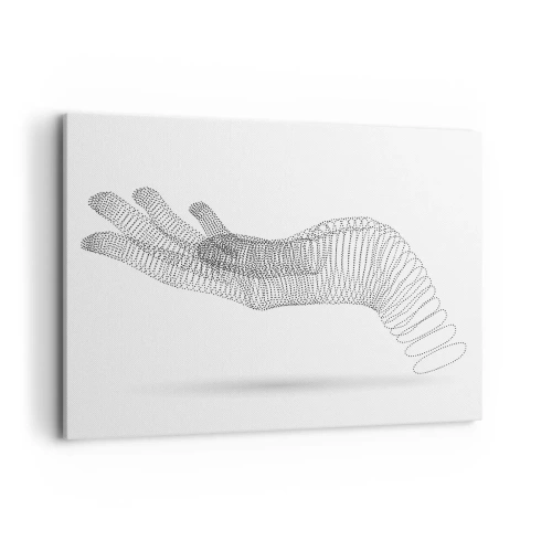 Cuadro sobre lienzo - Impresión de Imagen - Una ilustración minimalista de una mano hecha de puntos negros sobre un fondo blanco. - 100x70cm - Mano elástica - Decoración de pared moderna para salón y dormitorio ARTTOR