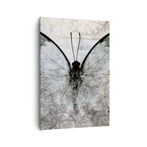 Cuadro sobre lienzo - Impresión de Imagen - Una mariposa en tonos verdes y grises sobre un fondo decorativo. - 70x100cm - En el estilo Art Nouveau - Decoración de pared moderna para salón y dormitorio ARTTOR