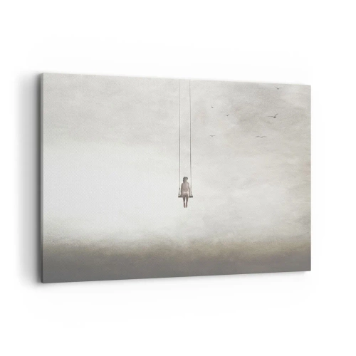 Cuadro sobre lienzo - Impresión de Imagen - Una figura en un columpio suspendida en el espacio. - 120x80cm - El niño que llevamos dentro - Decoración de pared moderna para salón y dormitorio ARTTOR