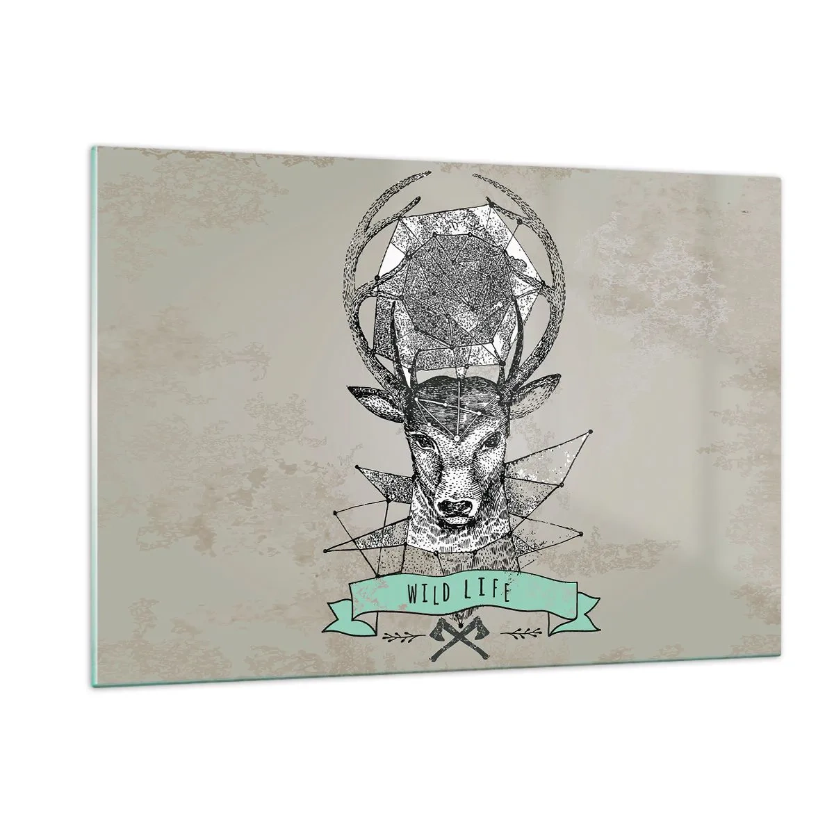 Cuadro sobre vidrio - Impresiones sobre Vidrio - Dibujo geométrico de un ciervo con la inscripción Vida Silvestre - 120x80cm - Visión de San Huberto - Decoración de pared moderna para salón y dormitorio ARTTOR