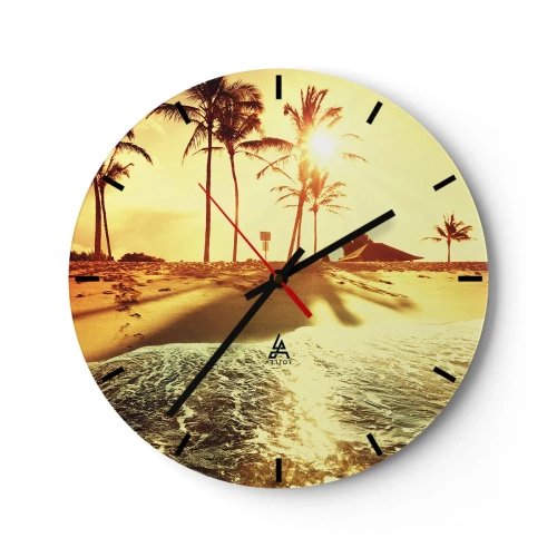 Reloj de pared - Reloj de vidrio - Una esfera de reloj con un motivo de playa a la luz del sol poniente. - 30x30cm - Una tarde californiana - Decoración de pared moderna para salón, cocina y dormitorio ARTTOR