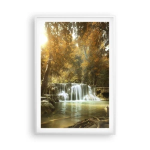 Póster en marco blanco - Una cascada en el parque - 61x91 cm