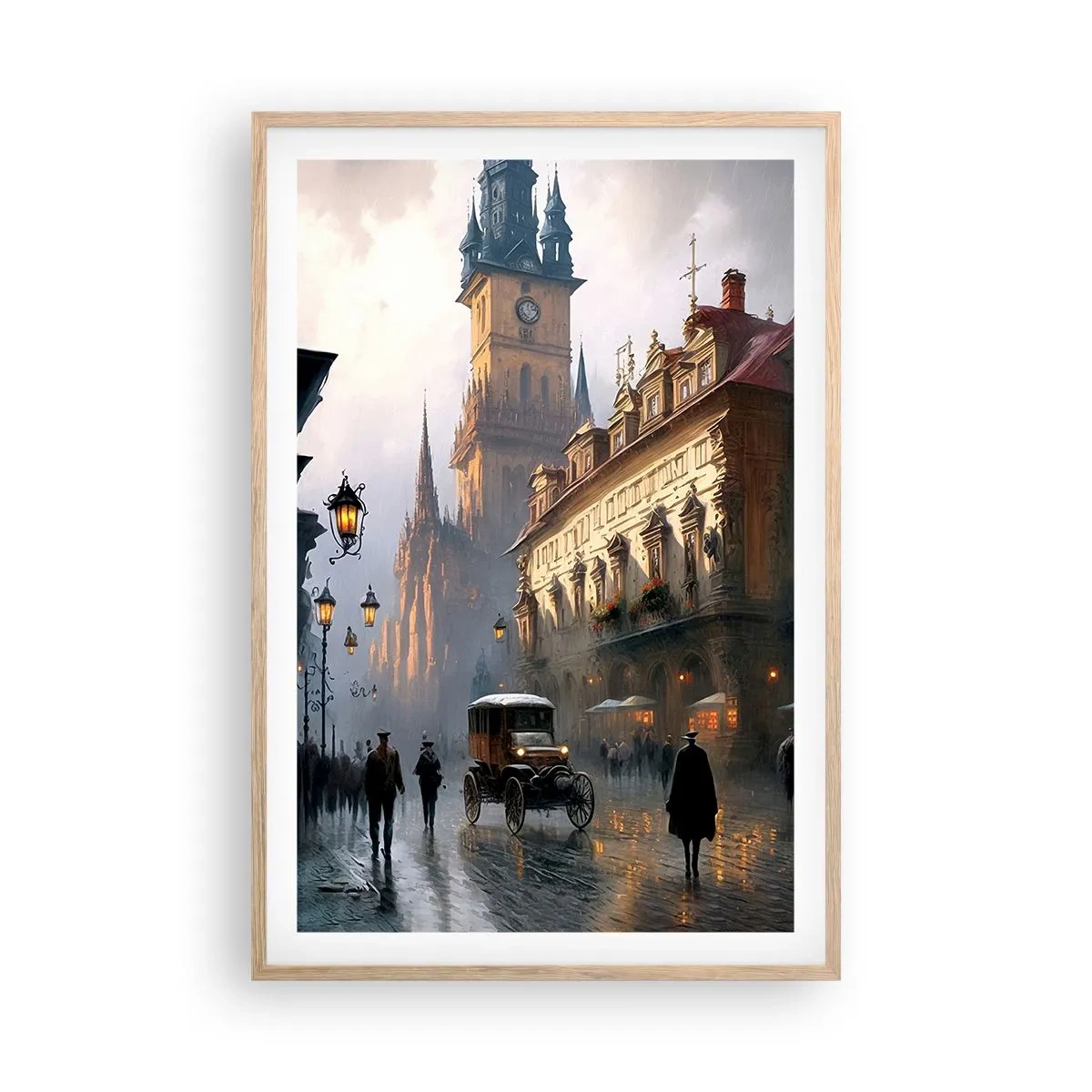 Póster en marco roble claro - La magia de una noche de Praga - 61x91 cm