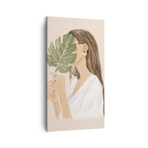 Cuadro sobre lienzo - Impresión de Imagen - Retrato misterioso con un abanico - 45x80 cm