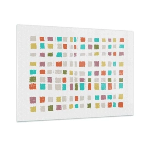 Cuadro sobre vidrio - Impresiones sobre Vidrio - Mosaico colorido de cuadrados sobre un fondo blanco en estilo abstracto. - 100x70cm - Juego desconocido - Decoración de pared moderna para salón y dormitorio ARTTOR
