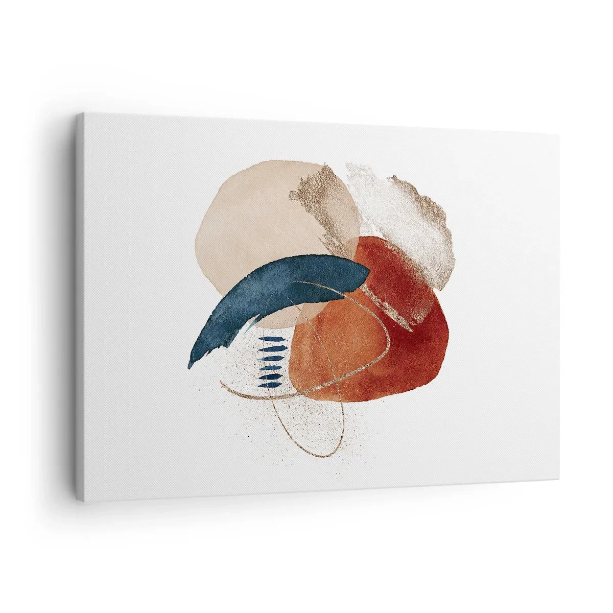 Cuadro sobre lienzo - Impresión de Imagen - Una composición abstracta con manchas en tonos tierra y azul marino. - 70x50cm - Composición ovalada - Decoración de pared moderna para salón y dormitorio ARTTOR
