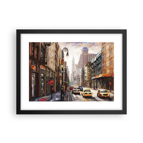 Póster en marco negro - Nueva York - también colorida bajo la lluvia - 40x30 cm