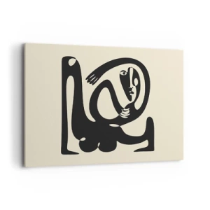 Cuadro sobre lienzo - Impresión de Imagen - Una figura abstracta en negro sobre un fondo beige. - 100x70cm - Casi Picasso - Decoración de pared moderna para salón y dormitorio ARTTOR