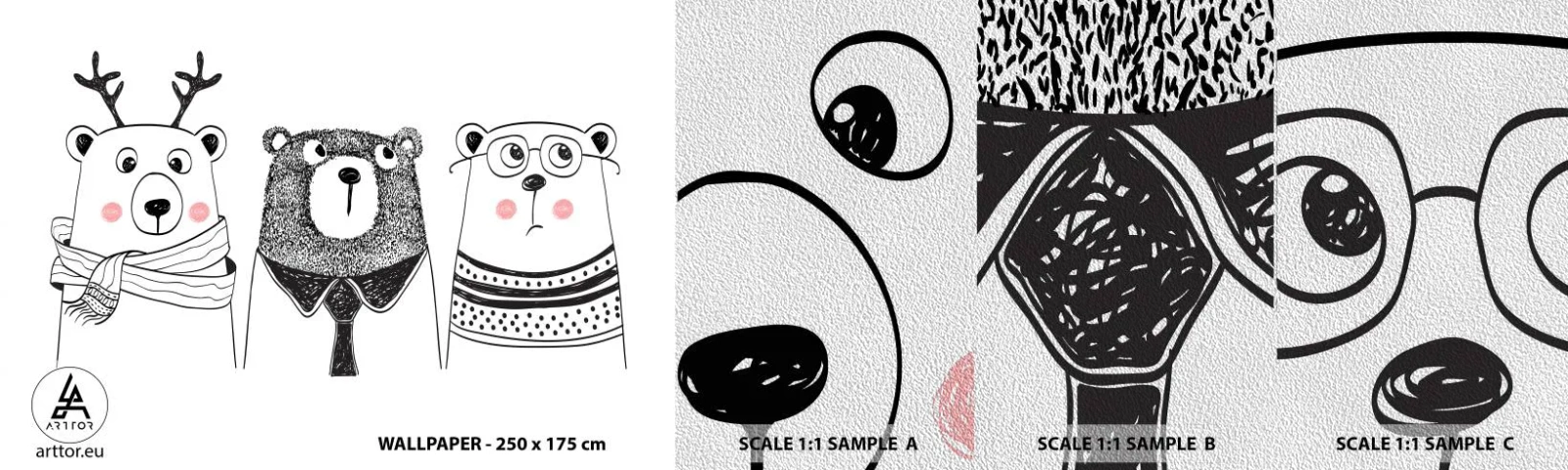 Muestra de fotomural Premium Sand - Tres osos - Para niños, Oso, Ilustración - 100x30 cm