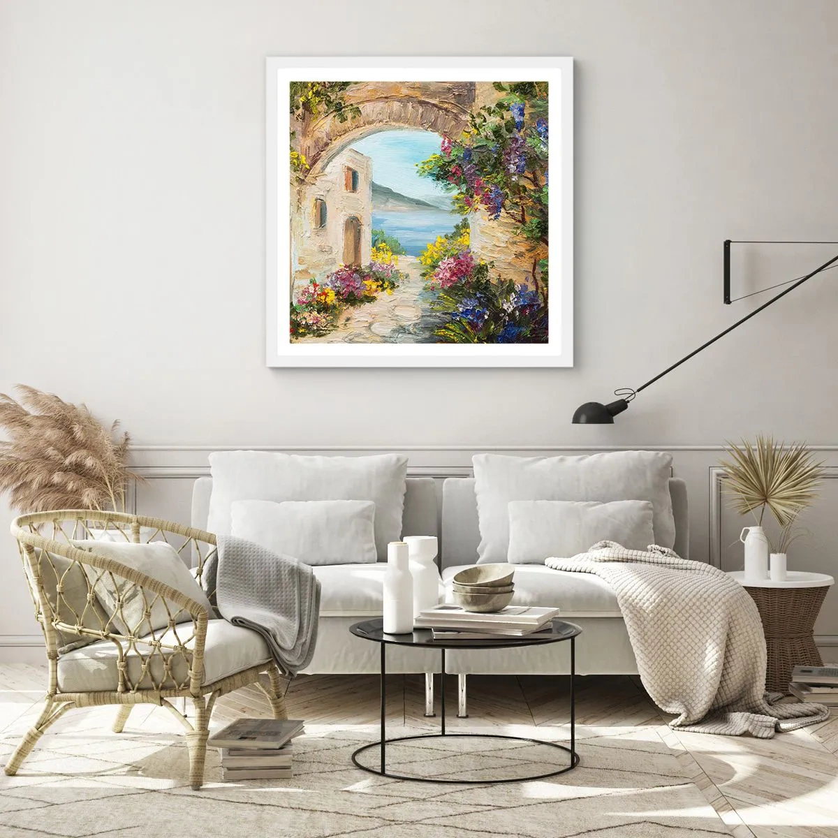 Póster en marco blanco - El encanto del paisaje costero - 60x60 cm