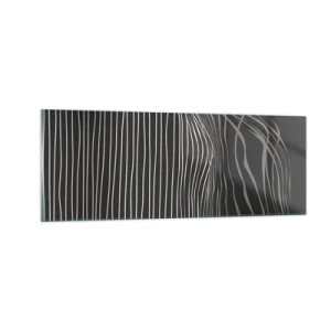 Cuadro sobre vidrio - Impresiones sobre Vidrio - Líneas blancas sobre un fondo gris oscuro en una disposición abstracta. - 140x50cm - Ritmo y acento - Decoración de pared moderna para salón y dormitorio ARTTOR