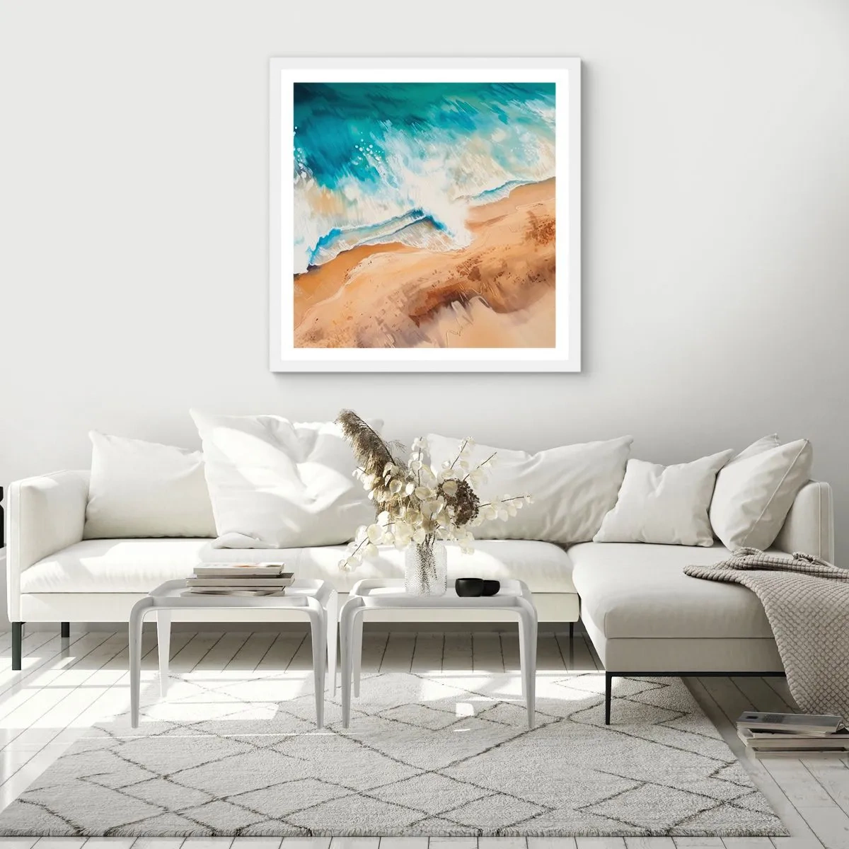 Póster en marco blanco - Olas recurrentes - 60x60 cm