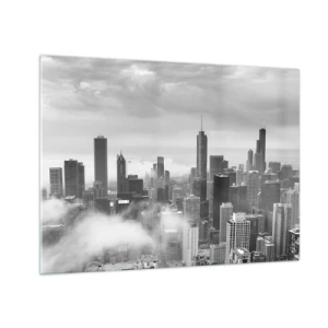 Cuadro sobre vidrio - Impresiones sobre Vidrio - Panorama de la ciudad con rascacielos en blanco y negro - 70x50cm - Paisaje americano - Decoración de pared moderna para salón y dormitorio ARTTOR