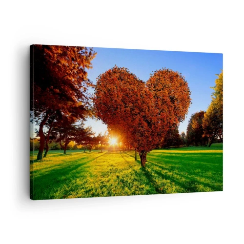 Cuadro sobre lienzo - Impresión de Imagen - Un árbol en forma de corazón en un paisaje otoñal. - 70x50cm - Y cómo no amar el otoño - Decoración de pared moderna para salón y dormitorio ARTTOR
