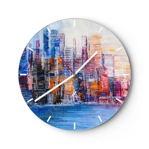 Reloj de pared - Reloj de vidrio - Una metrópoli alegre - 40x40 cm