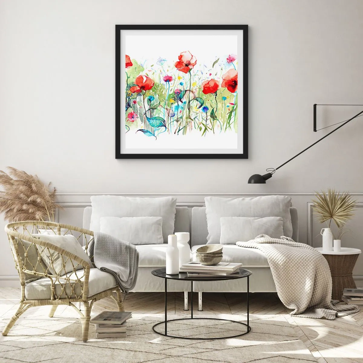 Póster en marco negro - Un prado en flor en mayo - 30x30 cm