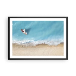 Póster en marco negro - Una vista de pájaro de un barco en la playa. - 70x50cm - Frontera celeste y dorada - Decoración de pared moderna para salón y dormitorio ARTTOR