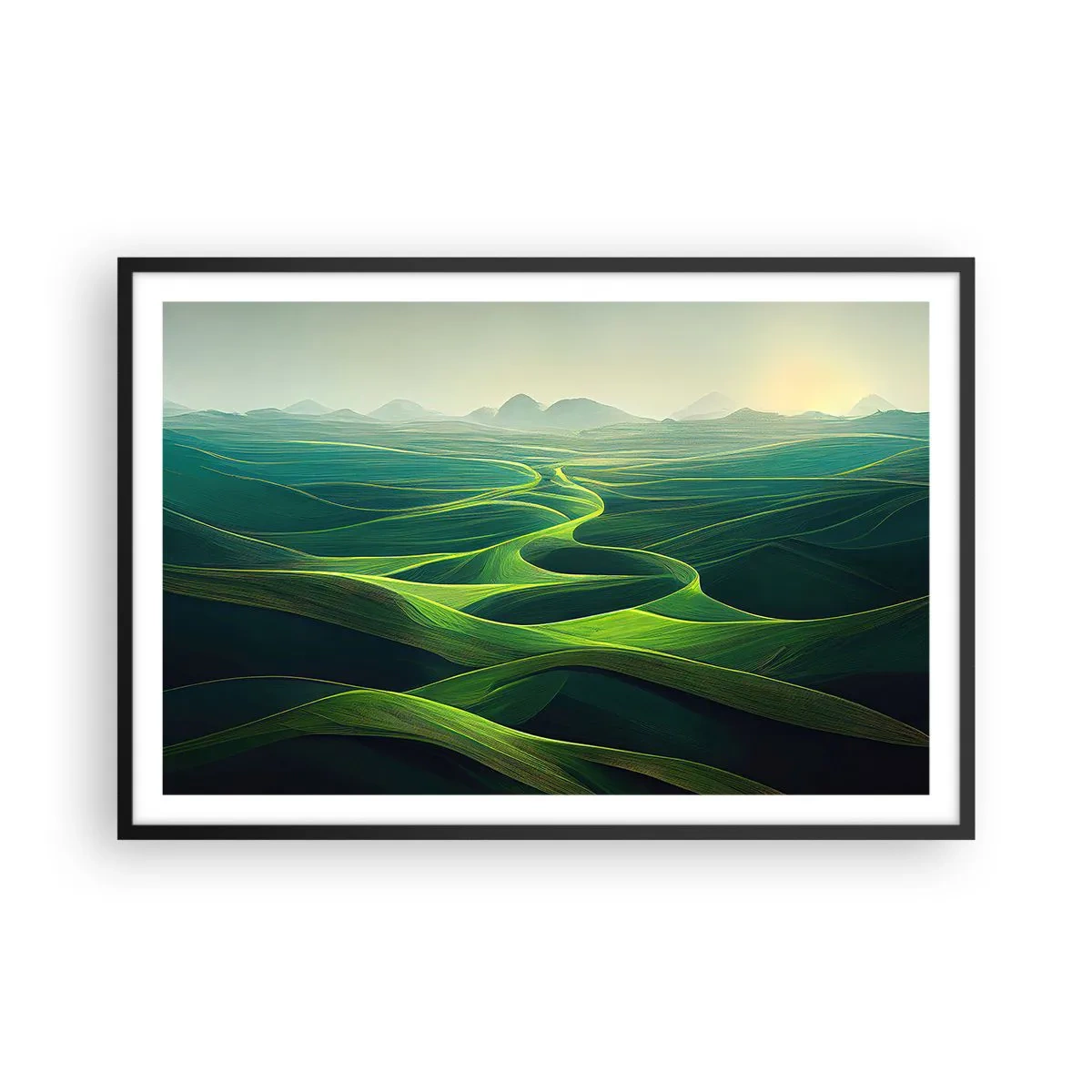 Póster en marco negro - Valles en tonos verdes - 91x61 cm