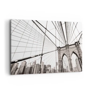 Cuadro sobre lienzo - Impresión de Imagen - El puente de Brooklyn en monocromo - 100x70cm - Catedral de Nueva York - Decoración de pared moderna para salón y dormitorio ARTTOR