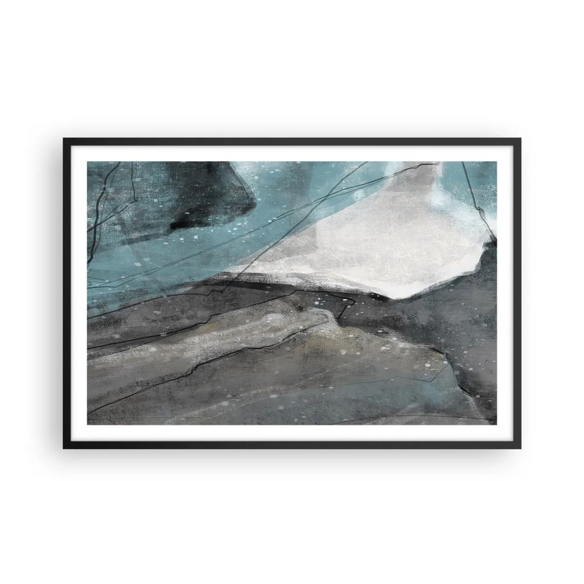 Póster en marco negro - Abstracción: rocas y hielo - 91x61 cm